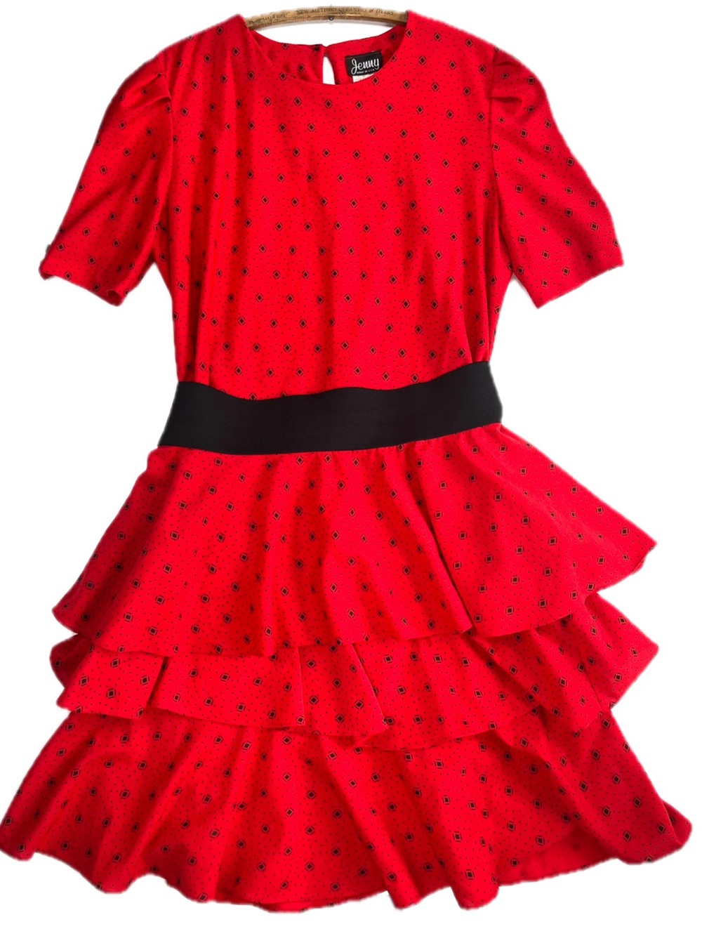 Vintage Red Ruffle 2 Pc Dress Set Detachable Waist Tier Size 18 Jenny Petites